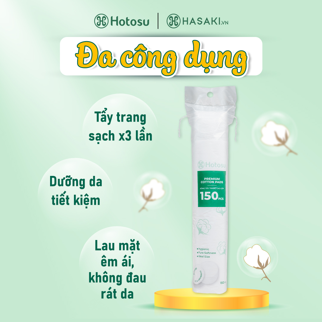 Bông Tẩy Trang Hotosu Cao Cấp 150 Miếng đa công dụng làm sạch và chăm sóc da.