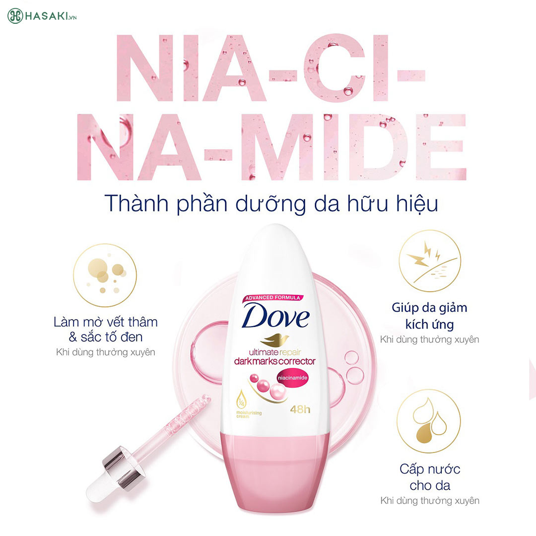 Lăn Khử Mùi Dove Chứa Niacinamide Giúp Sáng Da Mờ Thâm Hương Fresh Lily 40ml
