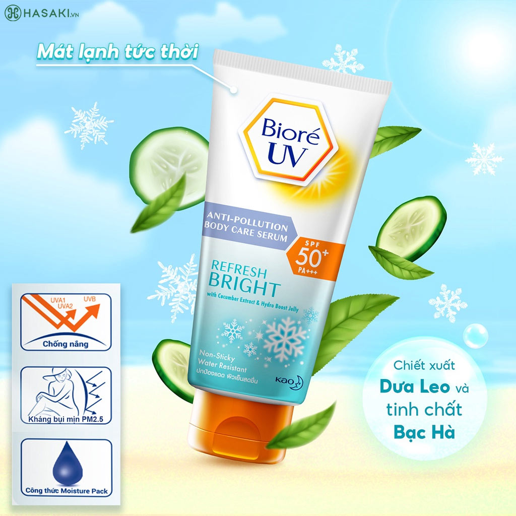 Serum Chống Nắng Dưỡng Thể Bioré UV Anti-Pollution Body Care Serum Refresh Bright SPF 50+/PA+++