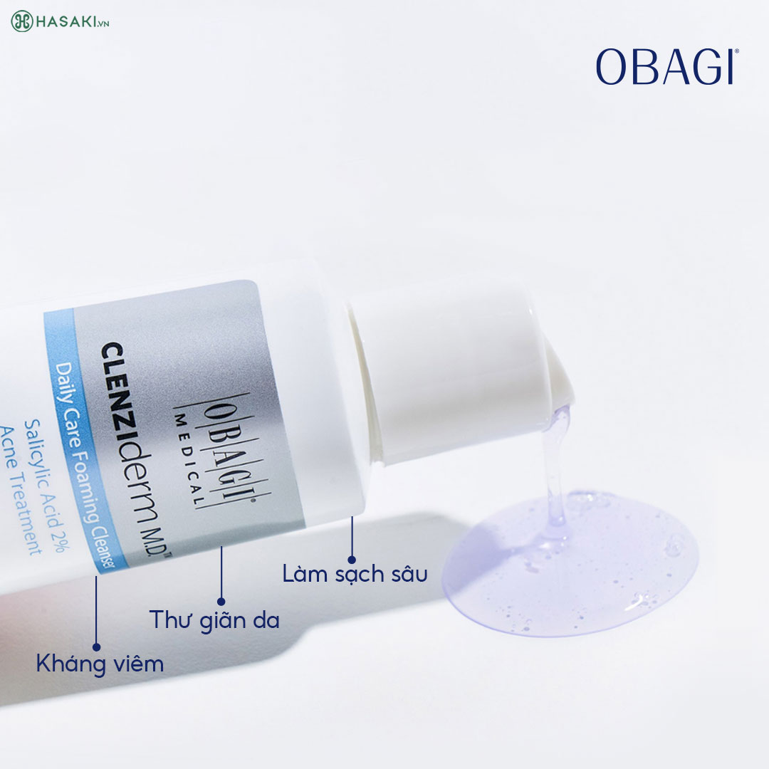 Sữa rửa mặt Obagi CLENZIderm M.D. Daily Care Foaming Cleanser giúp kháng viêm, hỗ trợ làm sạch sâu lỗ chân lông và ngăn ngừa mụn.