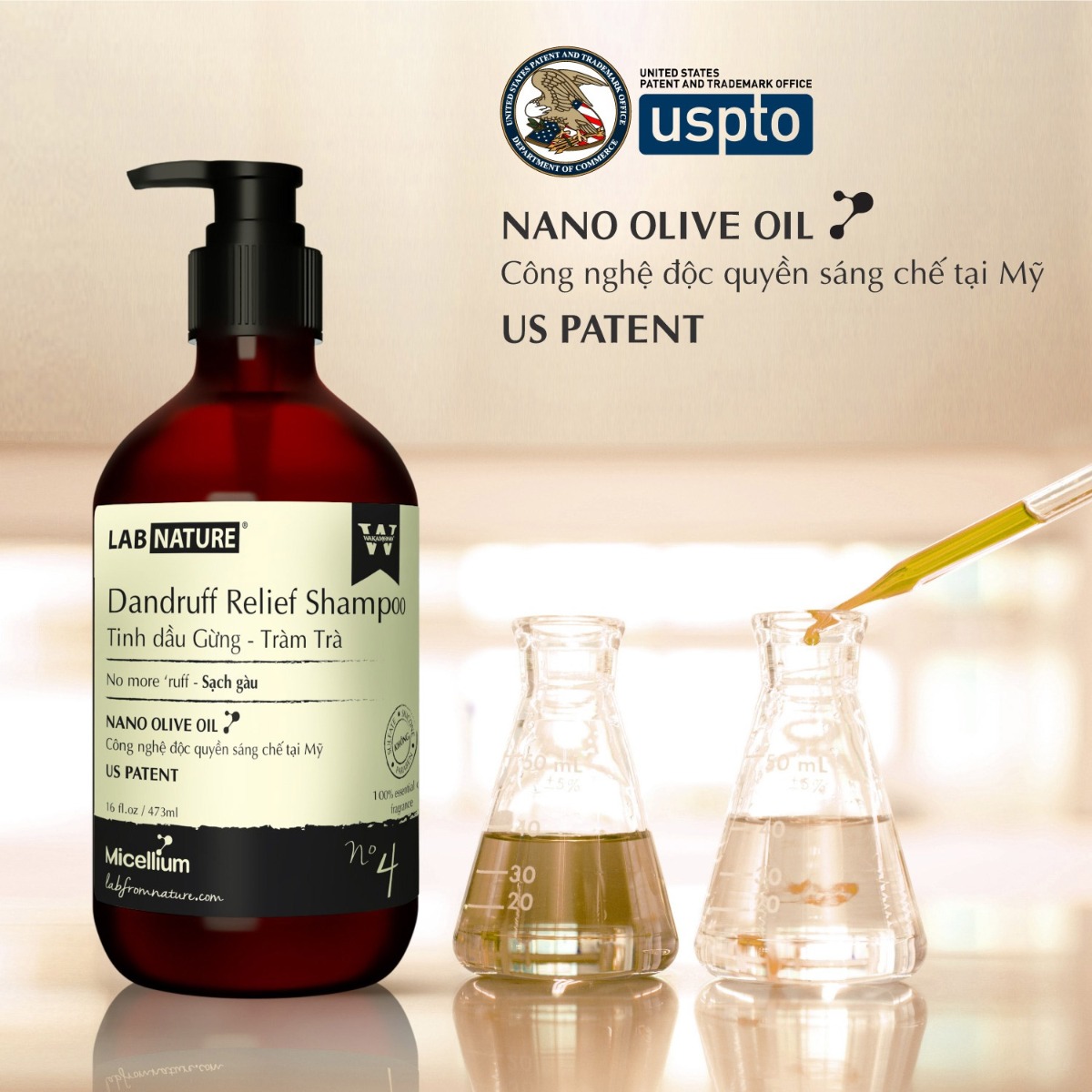 Dầu Gội Lab Nature Sạch Gàu Dandruff Relief No 04 Dandruff Relief Shampoo - Tinh dầu Gừng & Tràm Trà cho da gàu tóc bết