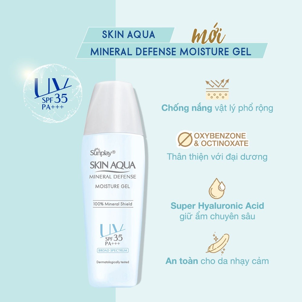 Gel Chống Nắng Sunplay Vật Lý Bảo Vệ Da Dưỡng Ẩm 25g Skin Aqua Mineral Defense Moisture Gel SPF35 PA+++