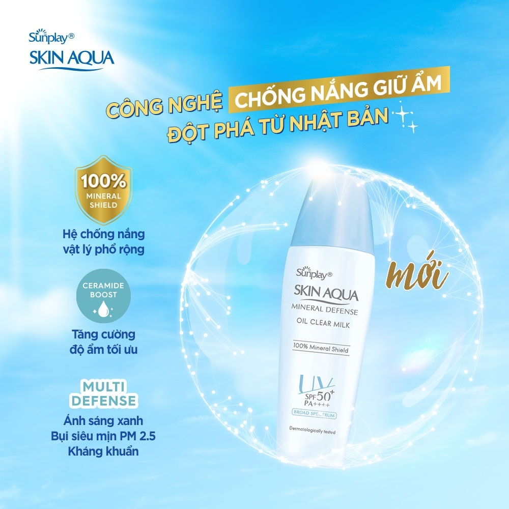Sữa Chống Nắng Sunplay Vật Lý Bảo Vệ Da Giảm Dầu 25g Skin Aqua Mineral Defense Oil Clear Milk SPF50+ PA++++