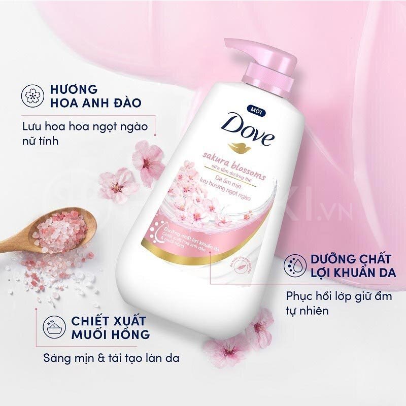 Sữa Tắm Dưỡng Thể Dove Da Ẩm Chiết Xuất Hoa Anh Đào & Muối Hồng