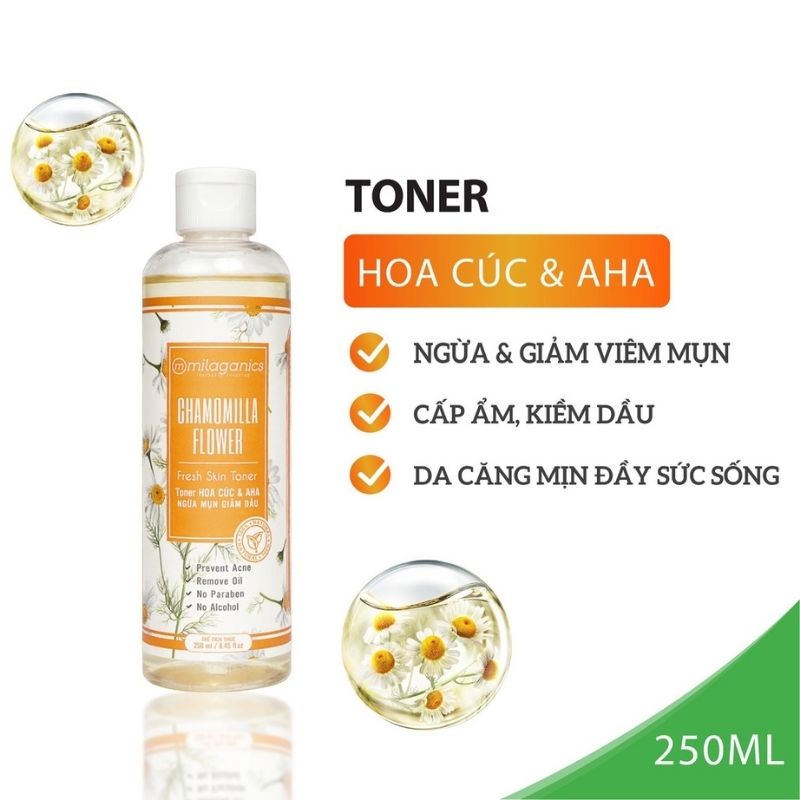 Toner Milaganics Hoa Cúc & AHA 250ml
