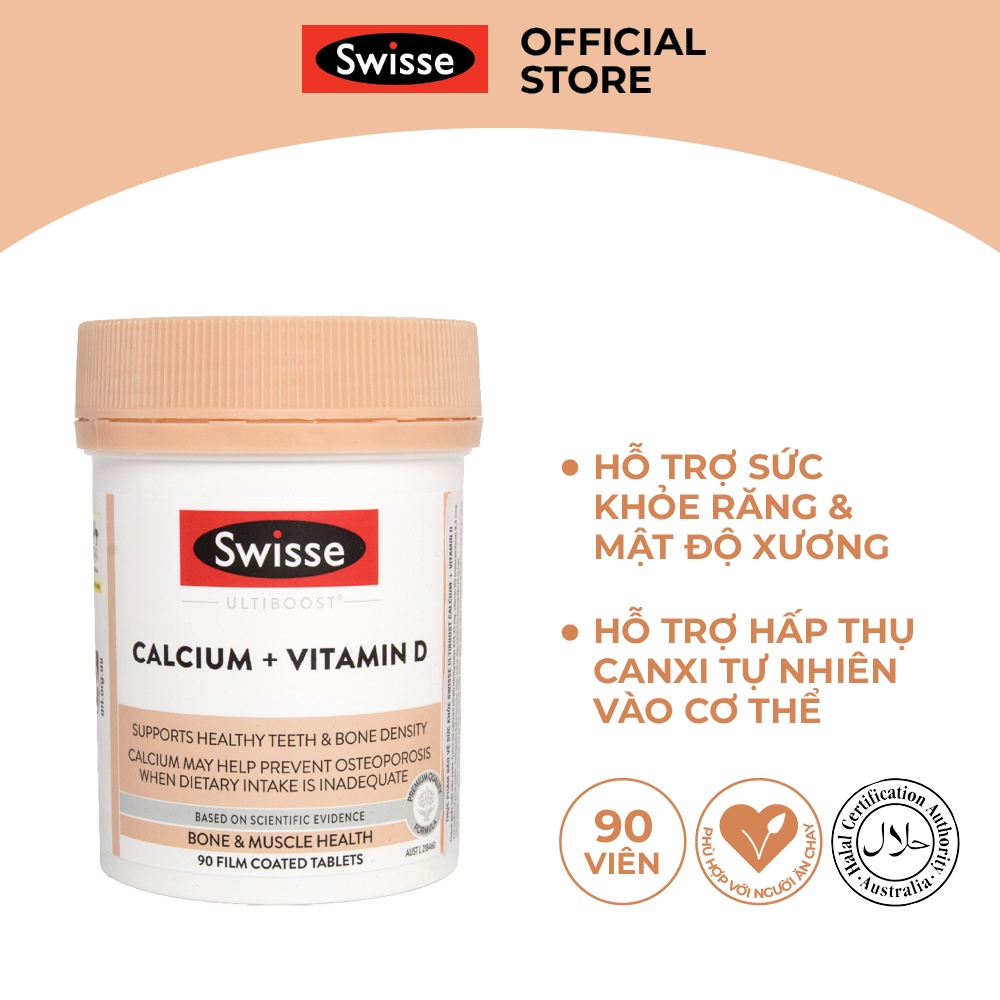 Viên Uống Bổ Sung Canxi Swisse Ngừa Loãng Xương Ultiboost Calcium + Vitamin D 90 viên