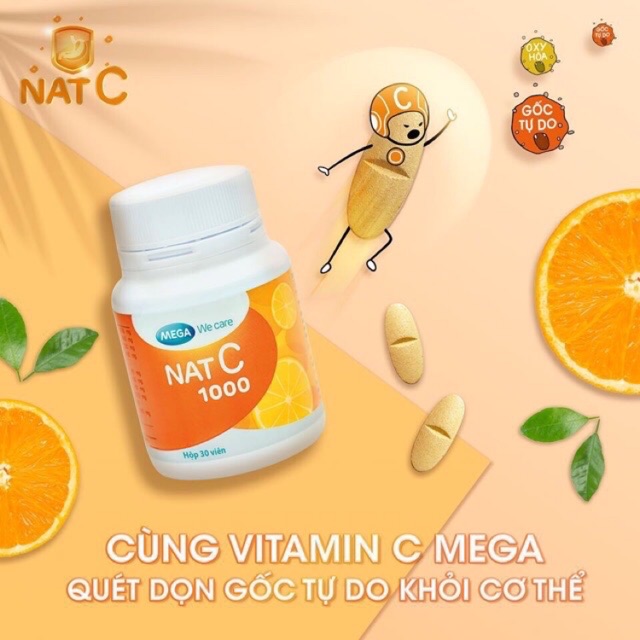 Viên Uống Bổ Sung Vitamin C Mega We Care Nat C 1000 (Lọ 30 Viên) | Hasaki.vn