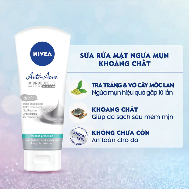 Sữa Rửa Mặt Tẩy Trang Ngừa Mụn Nivea Acne Care Make Up Clear Mud Foam - 2