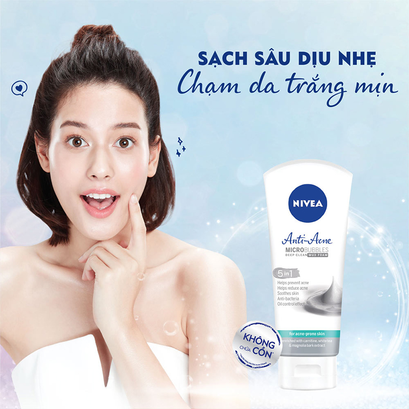 Sữa Rửa Mặt Tẩy Trang Ngừa Mụn Nivea Acne Care Make Up Clear Mud Foam - 3