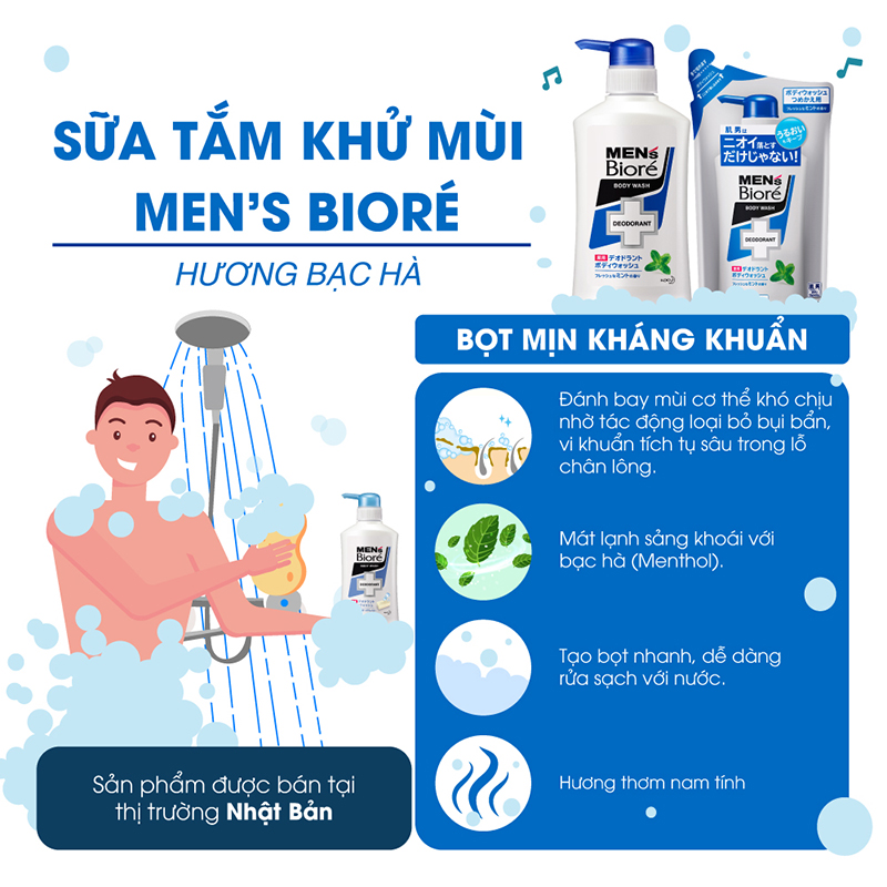 Sữa tắm khử mùi Men’s Bioré Body Wash Xà Hương Bạc Hà - 01