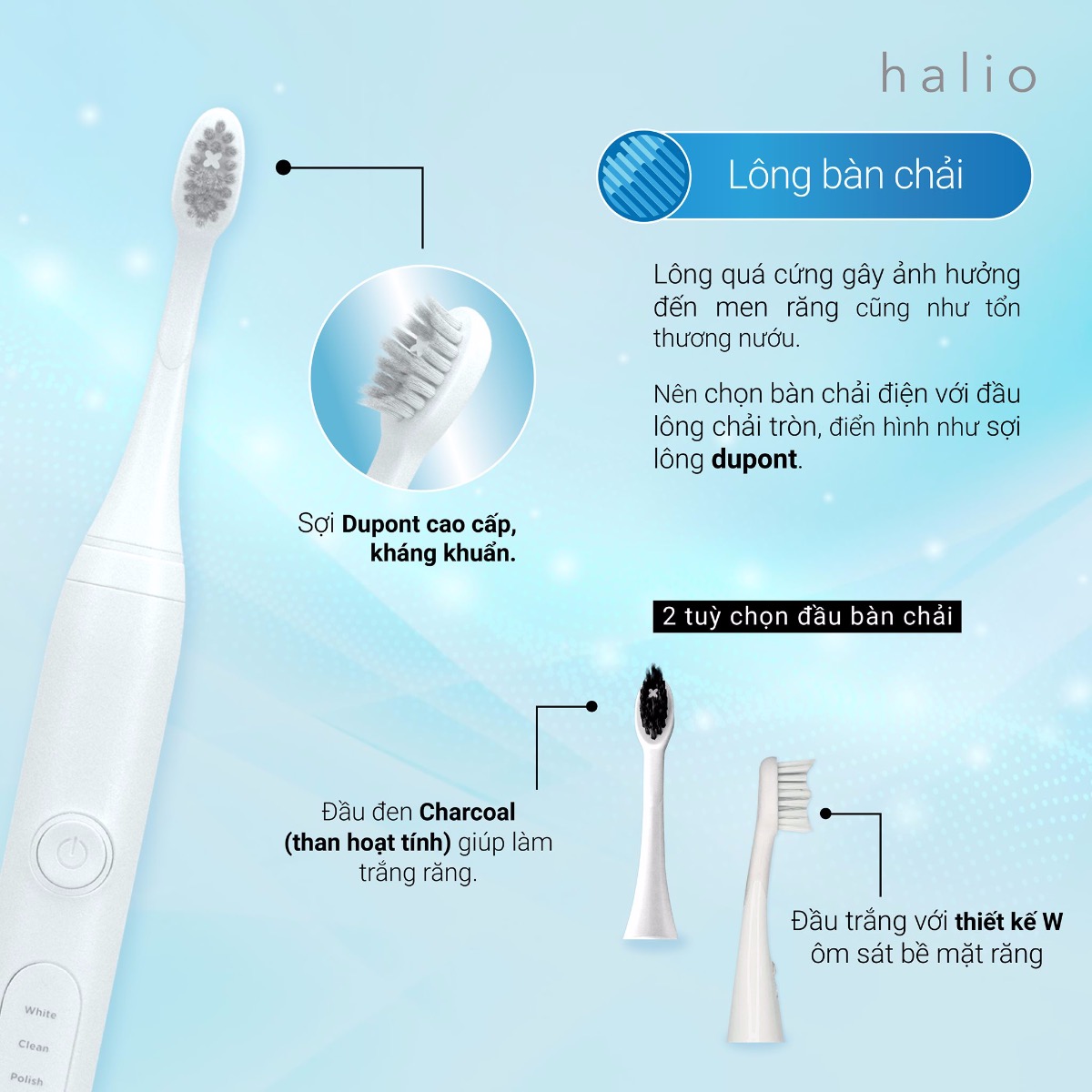 Lông bản chải Halio Sonic Whitening Electric Toothbrush PRO