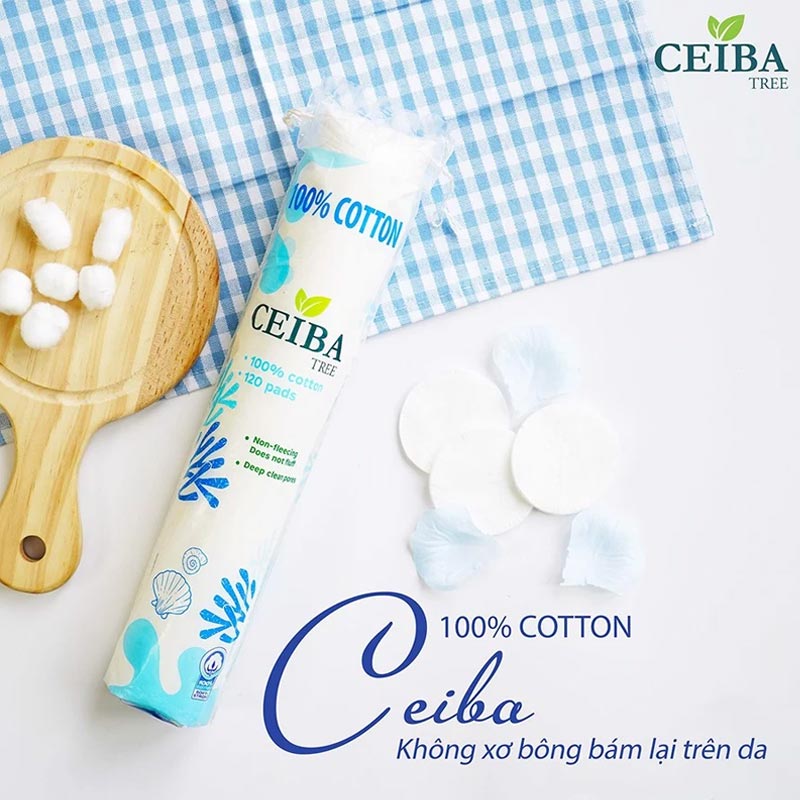 Bông Tẩy Trang Ceiba Organic 100% Chất Liệu Cotton 100% Cotton Tree 120 Miếng