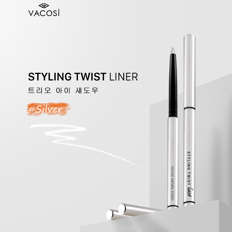 Chì Kẻ Mắt Vacosi Dạng Sáp Vặn (Màu Trắng Bạc) Natural Studio Styling Twist Liner (Silver) - VM02 5ml