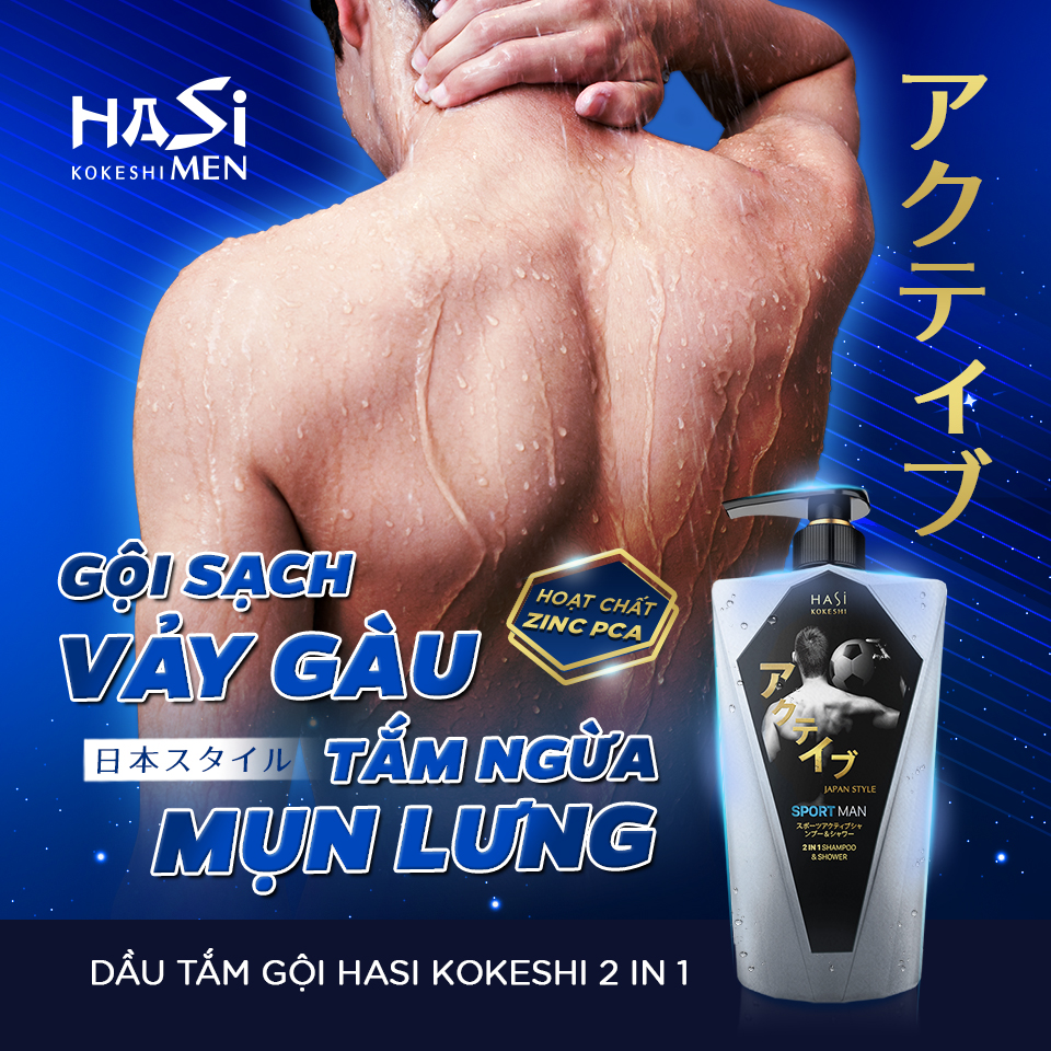 Dầu Tắm Gội Nam 2 Trong 1 Hasi Kokeshi Sport Active Shampoo & Shower