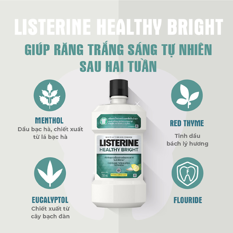 Nước Súc Miệng Listerine Giúp Răng Trắng Sáng Hasaki