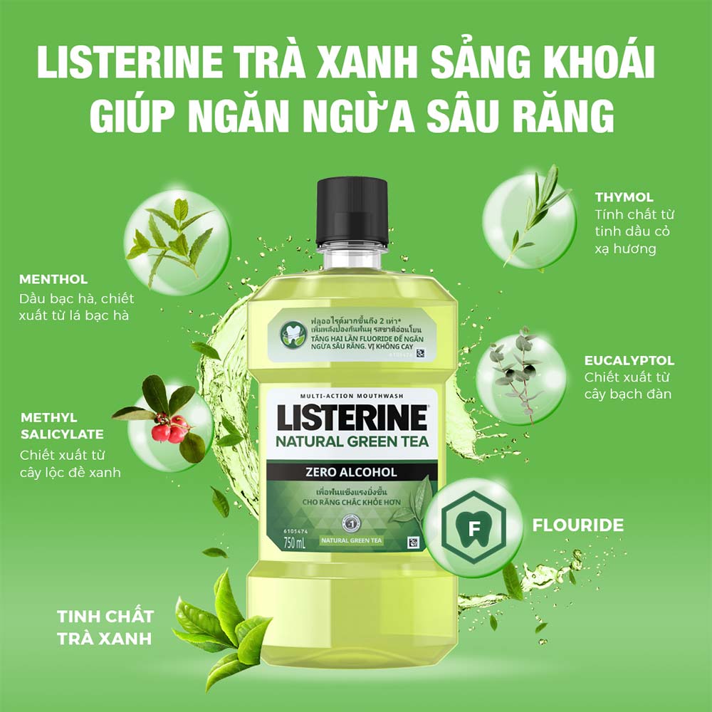 Thành phần Nước Súc Miệng Listerine Trà Xanh Ngừa Sâu Răng