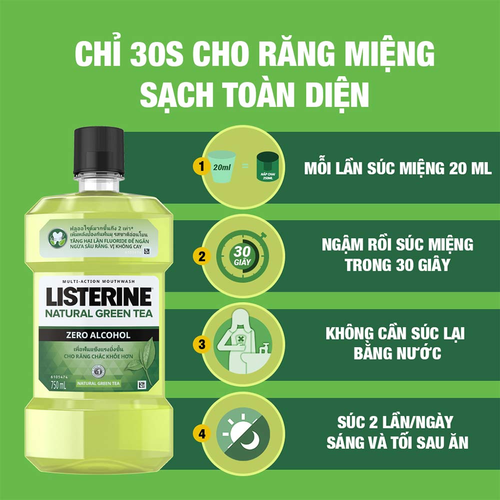 HDSD Nước Súc Miệng Listerine Trà Xanh Ngừa Sâu Răng