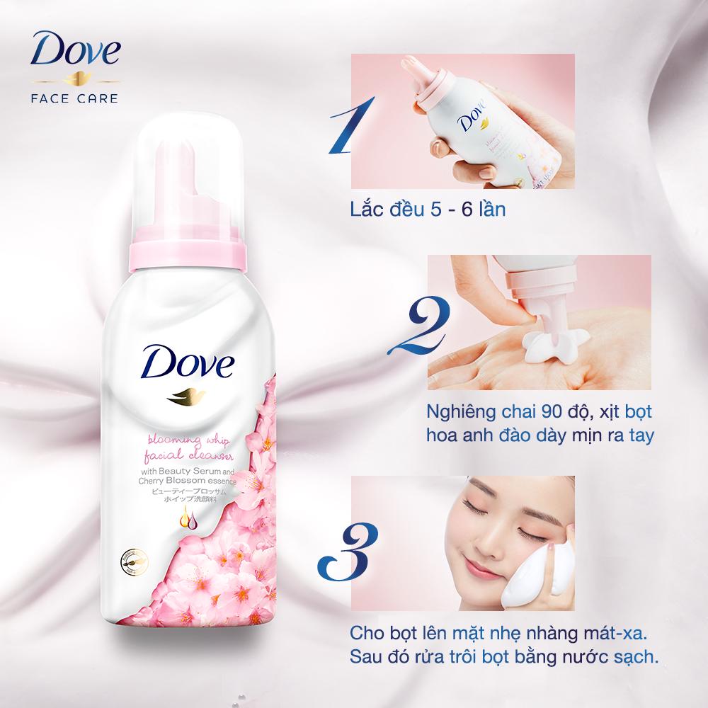 HDSD Sữa Rửa Mặt Dove Tạo Bọt Dưỡng Ẩm Tinh Chất Hoa Anh Đào 150g