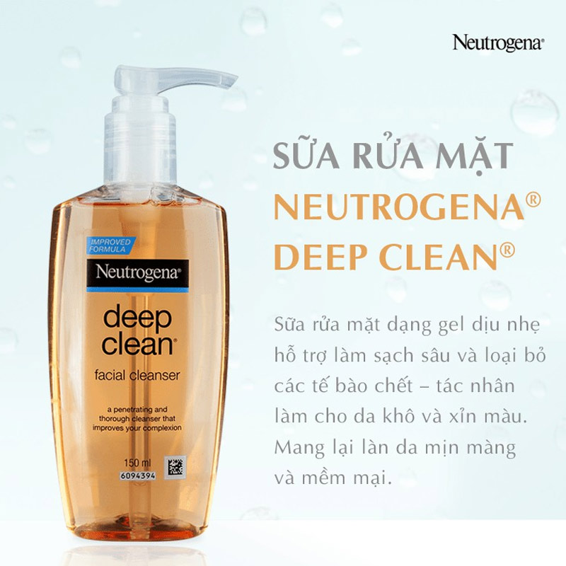 Sữa Rửa Mặt Neutrogena Làm Sạch Sâu Dạng Gel Facial Cleanser Deep Clean 